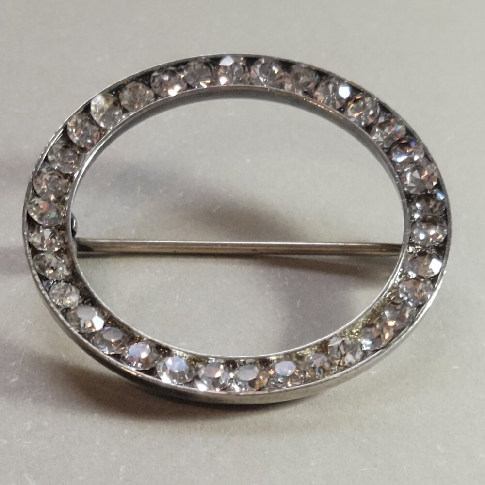 Circle of Life Brooch VINTAGE STERLING with Cubic Zirconias Around Art Deco